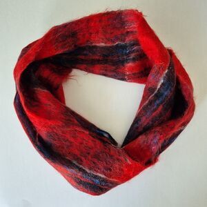 Haxap Neck Collection Red Fringe 100% Moxep Mohair Winter Scarf Unisex 57 x11 IN